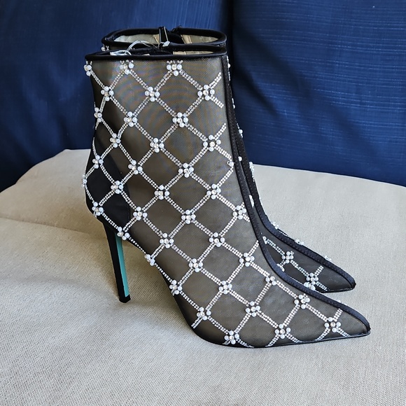 Betsey Johnson Shoes - FINAL PRICE/ LAST ONE Betsey Johnson Larkk Black Latice Embelished Sheer Booties